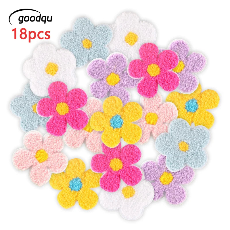 18pcs Chenille Flower lot Cute Embroidered Fabric Patches For Clothing Ironing On Sew Mochila Parches Kids Girls Applique Jacket