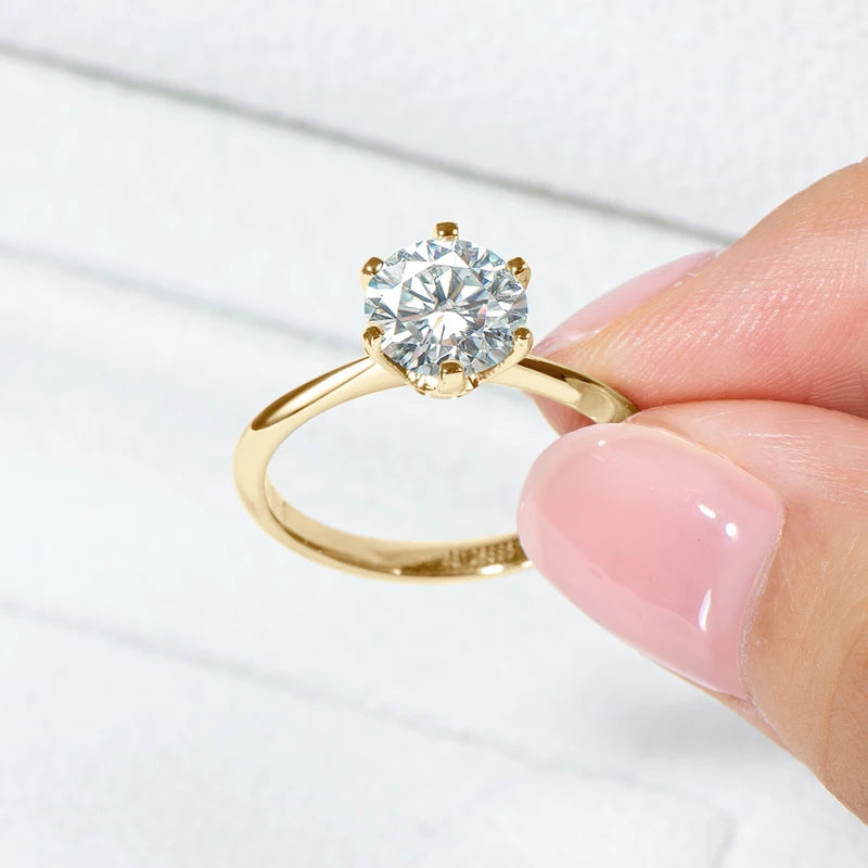 Hemasa 0.5-3.0CT Moissanite Solitaire Ring Silver 925 14K Gold Plated Wedding Engagement Band For Women Jewelry with Certificate
