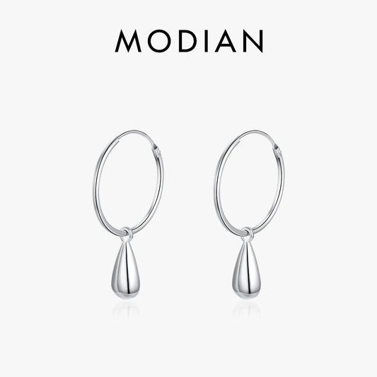 MODIAN 925 Sterling Silver Simple Round Fashion Dangle Earrings Smooth Charm Drop Earrings For Women Christmas Gifts Jewelry