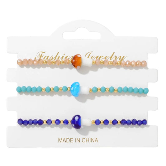 Tejesa 3pcs Handmade Crystal Glass Beads Bracelet Cute Mushroom Charm Bracelets for Women Girls Lucky Fashion Set Jewelry Gift 3x4mm