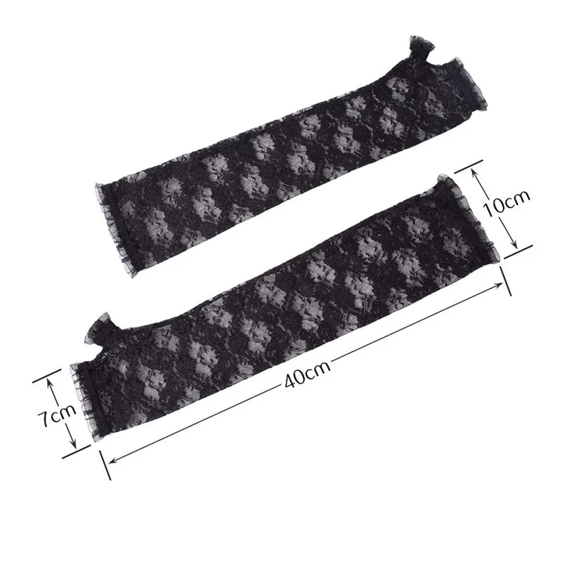 Tejesa Long Lace Hollow-Out Fingerless Gloves Sun Protection Sleeves Mesh Lace Thin Cycling Sexy Accessories Black Bare Finger Gloves