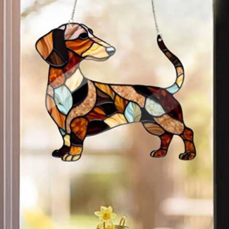 Dog Car Pendant Sunlight Capture Acrylic Dachshund Ornament Decoration Dog Themed Home Decorations Dachshund Sun Catcher Stained