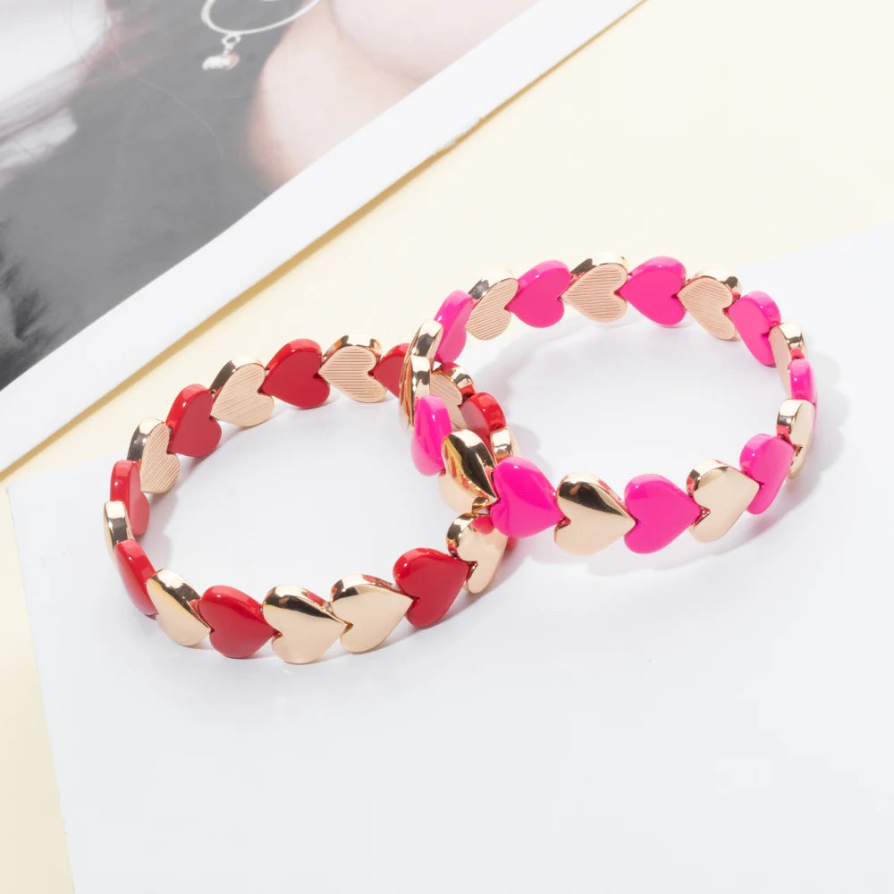Tejesa  Gold Color  Pink Red Heart Charm  Couple Bangle   Bracelet For Women