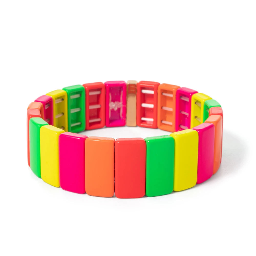 Tejesa Yellow Red Color  Enamel Tile Beads Bracelets For Women /Hand Jewelry Charms Beach Elastic Bangle For Party Luxury