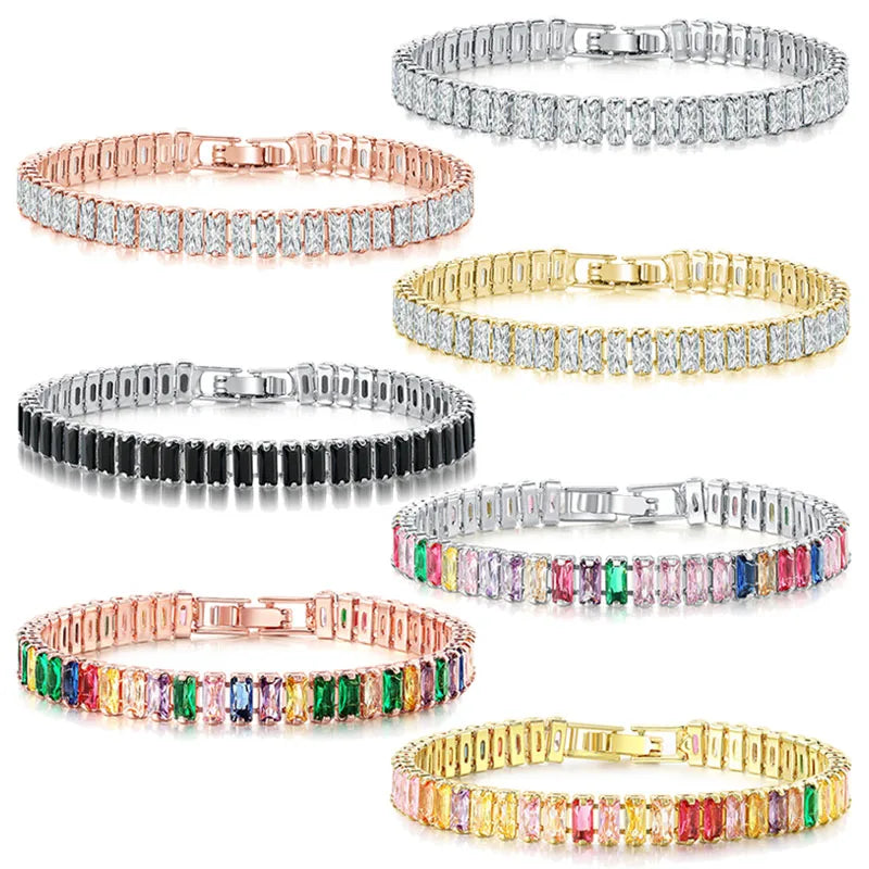 Classic 925 Sterling Silver Cubic Zirconia Square Shining Bracelet Luxury and Exquisite Couple Women's Engagement Jewelry Gift