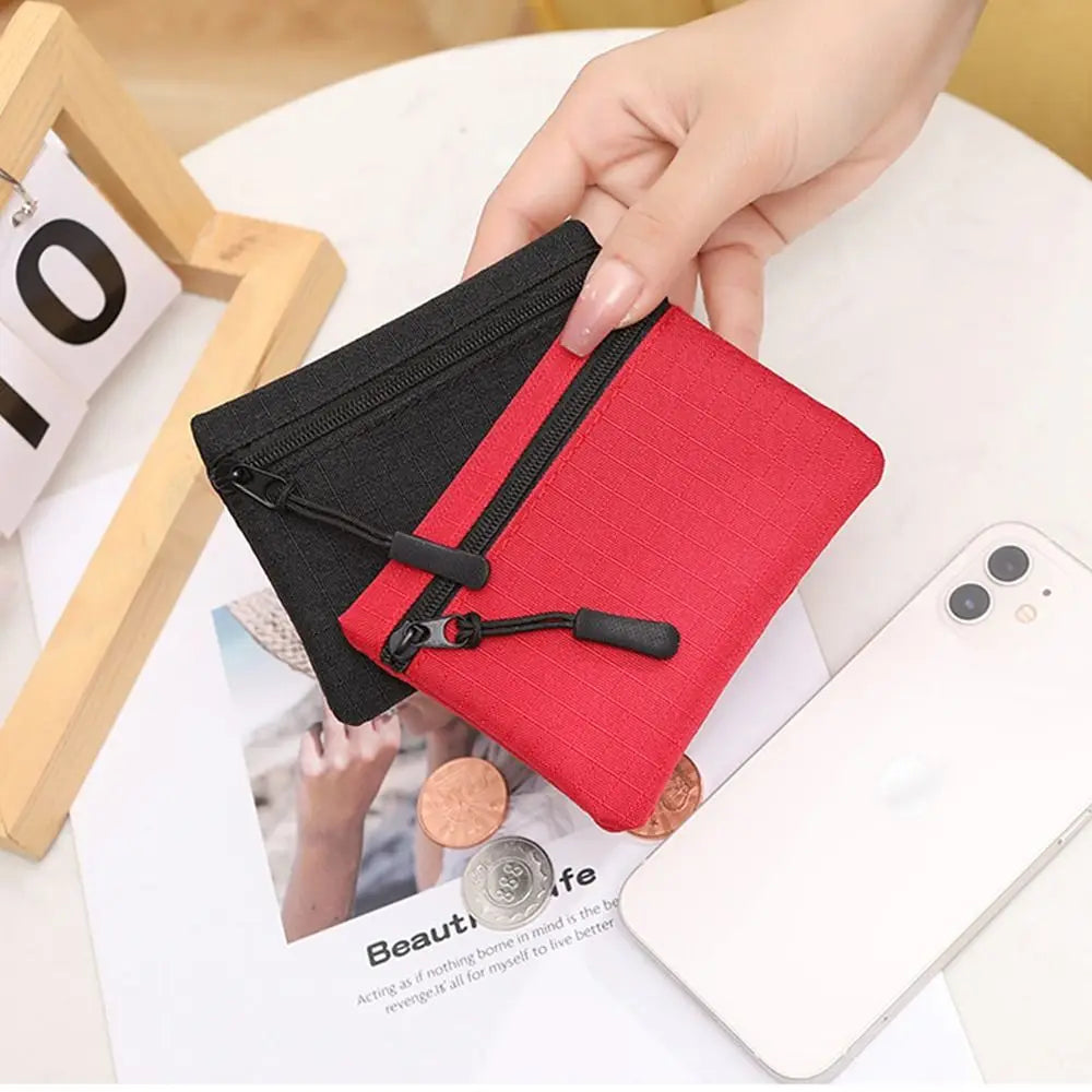 Korean Style Ox Cloth Coin Purse Portable Wallet Zipper Small Item Bag Coin Purse Solid Color Card Storage Bag Travel