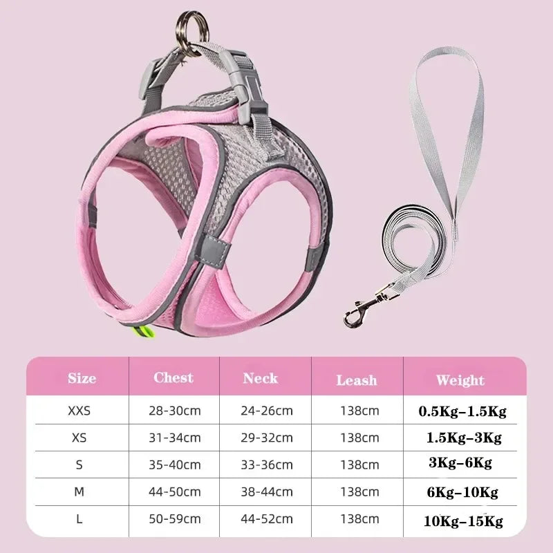 Soft mesh dog chest strap, suitable for training walks, adjustable dog vest, suitable for small and medium-sized dogs and cats