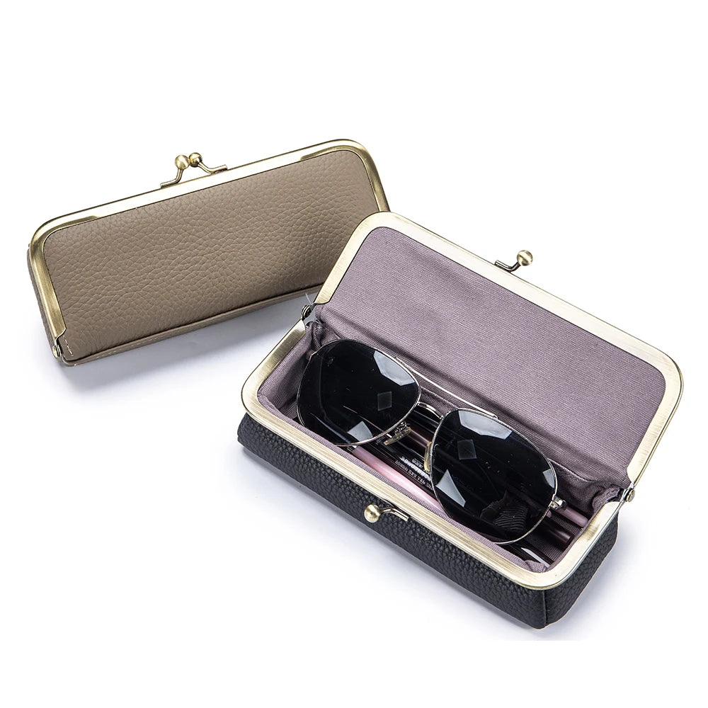 Tejesa Genuine Leather Glasses Case / Pencil Bag with Kiss Lock/ Coin Purse for Women /Travel Sunglasses