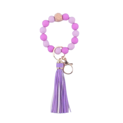 Heamsa  Silicone Round Beads Keyring  with Tassel  Bracelet Keychain  Jewelry Accessory