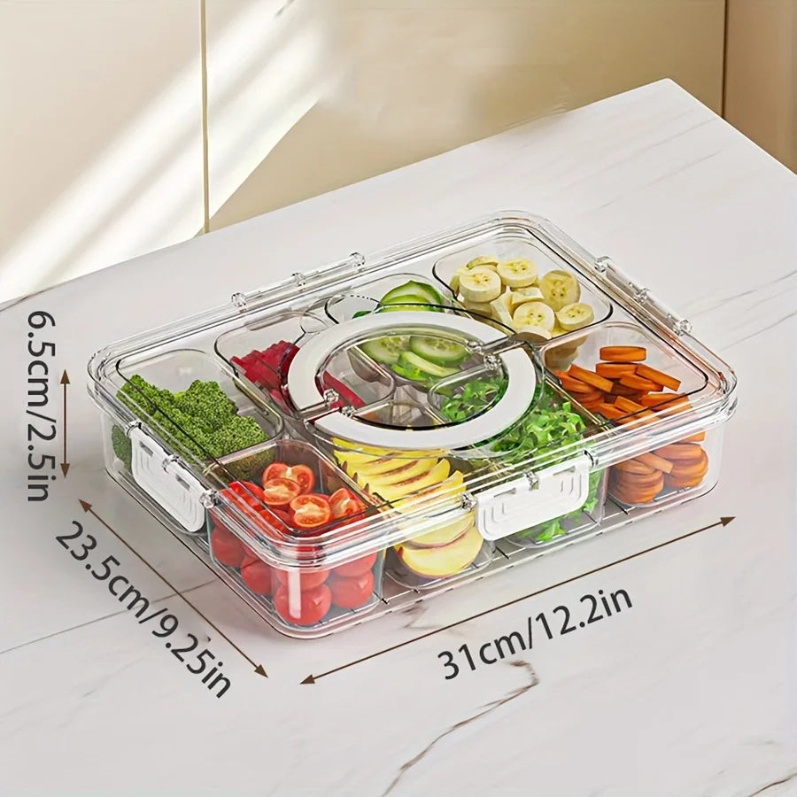Tejesa Divided Plate with Lid, Food Storage Box, Snack Box, 4/8 Grid Snack Box, Fruit Storage Box for Refrigerator, Vegetable, Fruit