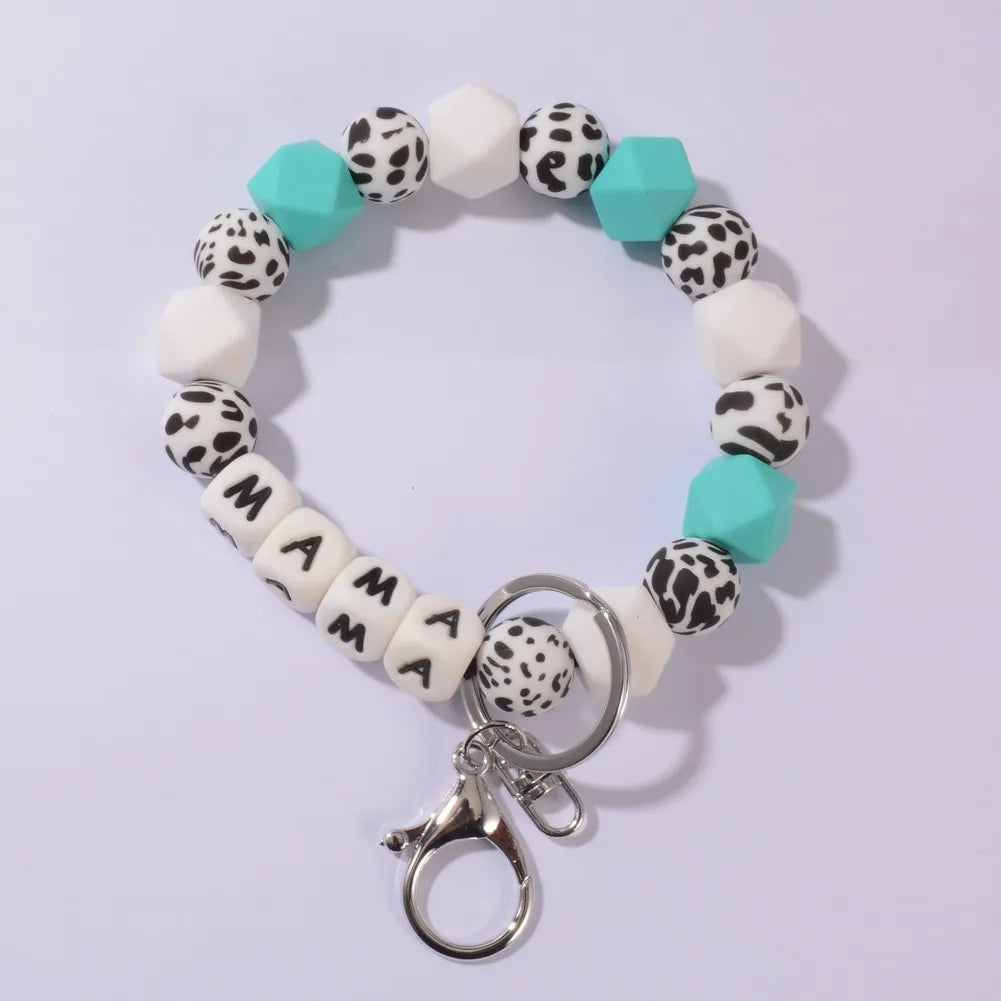 Hemasa  New Silicone Beads Letter MAMA Wristband Keychain