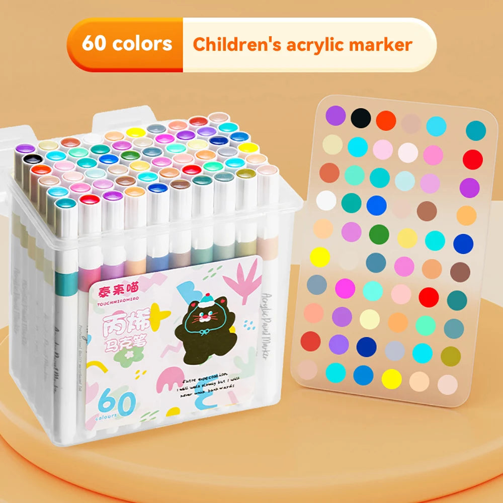 24/48/60 Colors Acrylic Marker Pen With Handheld Plastic Box Kids Diy Graffiti Pen for Stone Phone Case Shoes Glass Art Supplies