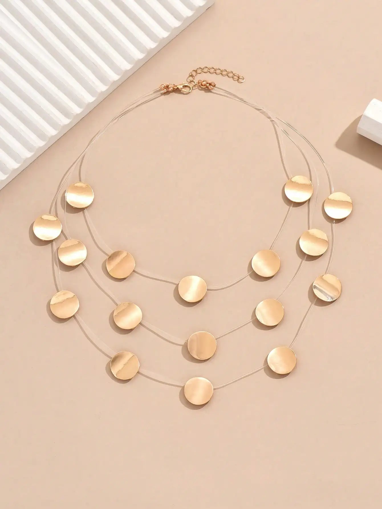 Exaggerated European Style Metal round Necklace Multi-Layer Transparent Fishing Line Choker Unique Design Sensation Trendy Lockb