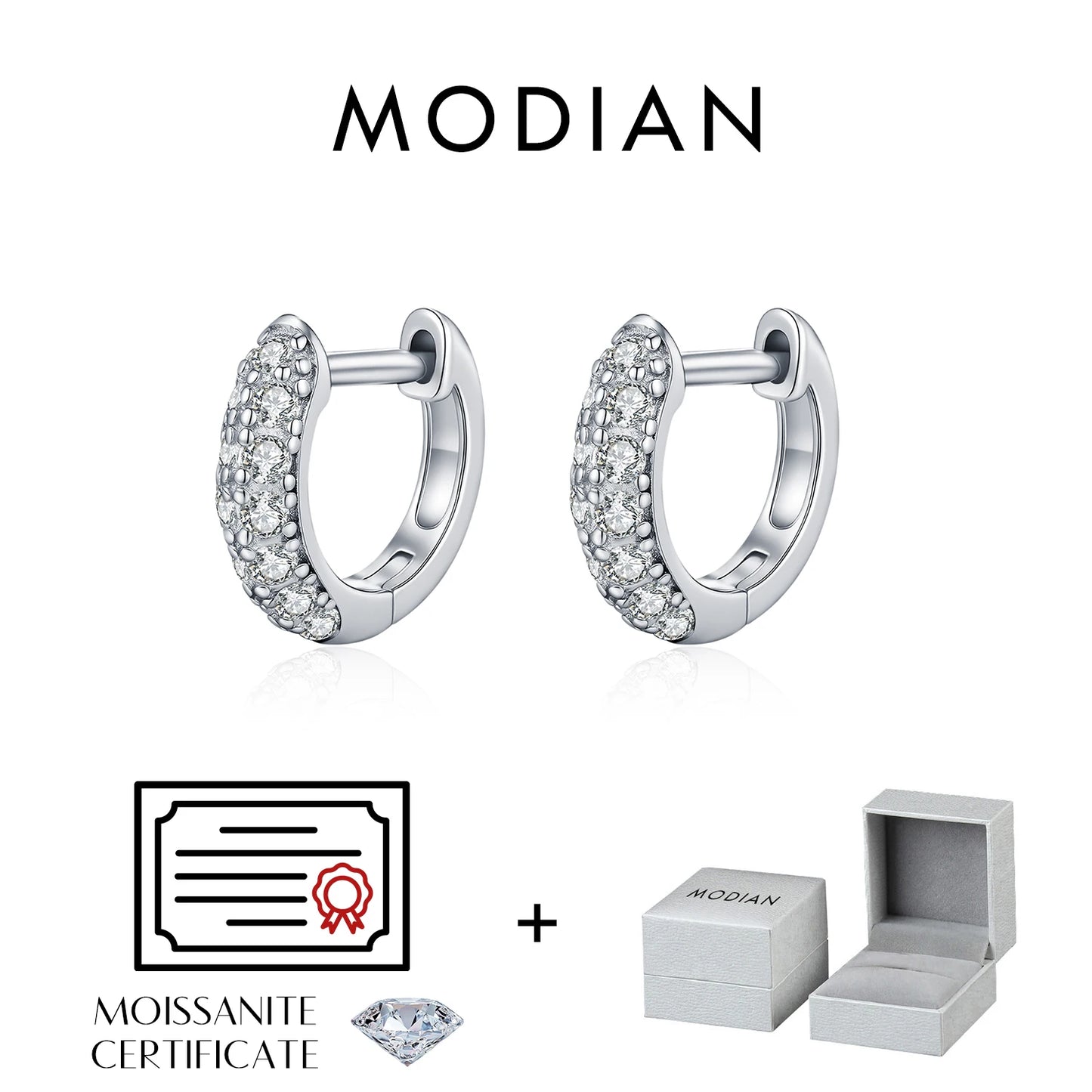 MODIAN D Color Sparkling Moissanite Circle Ear Buckle 925 Sterling Silver Classic Dating Hoop Earring For Women Fine Jewelry