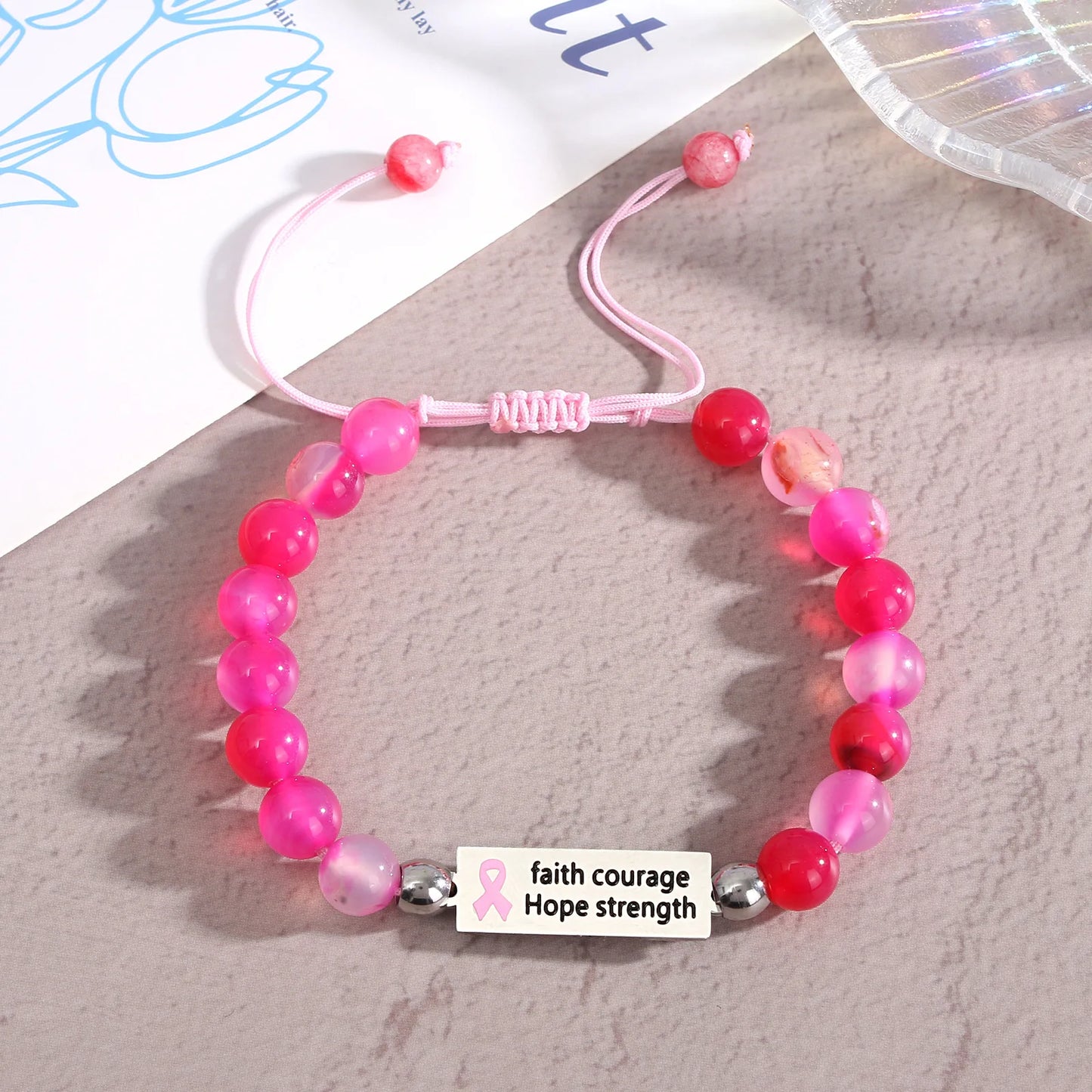 Pink Ribbon Charms Bracelets Natural Stone Beads Bracelets for Women Breast Cancers Awareness  Jewelry