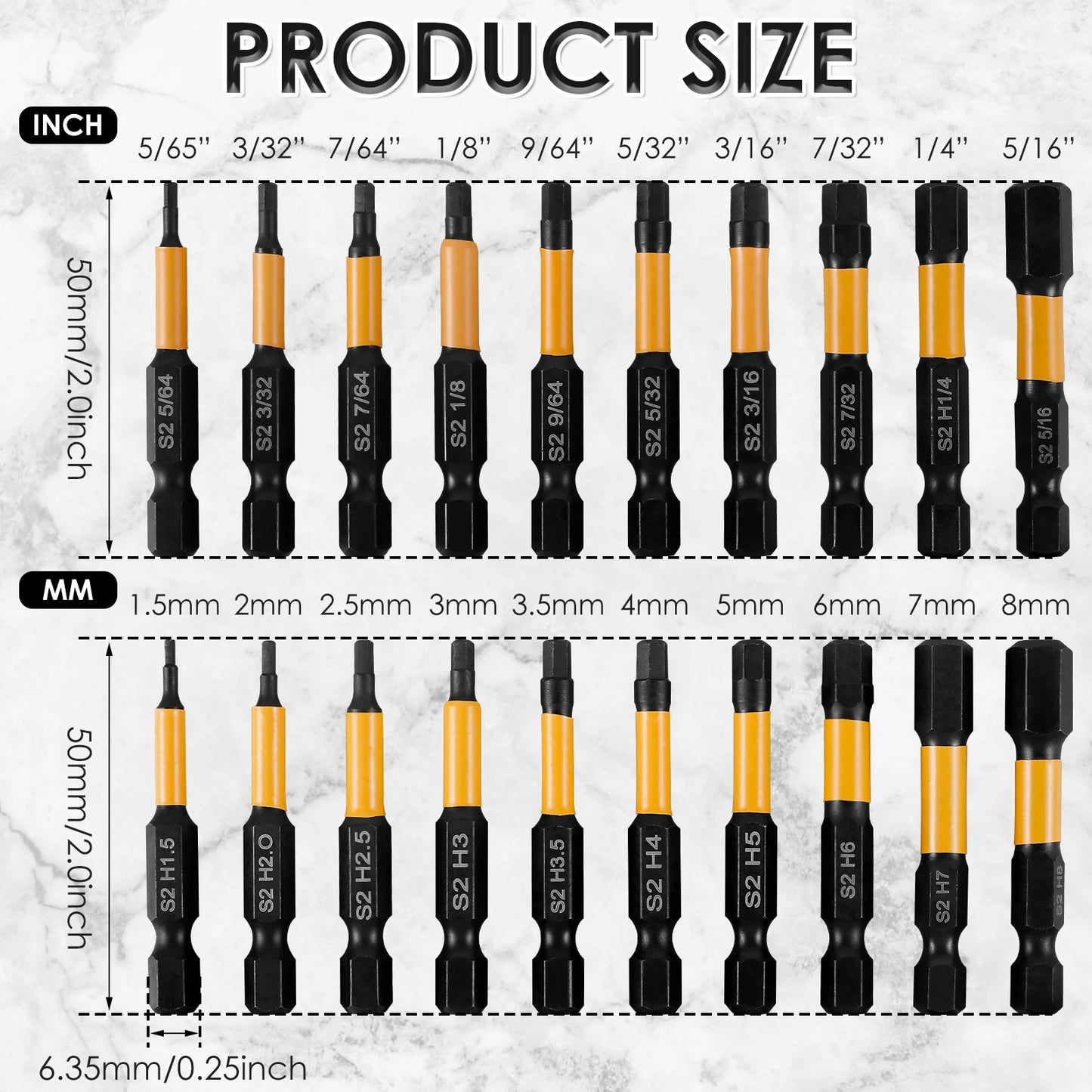 24/12pcs Hex Head Allen Wrench Power Drill Bit Set S2 Steel Magnetic Screwdriver Extend Adapter Hex Shank Drill Bit Repair Tool