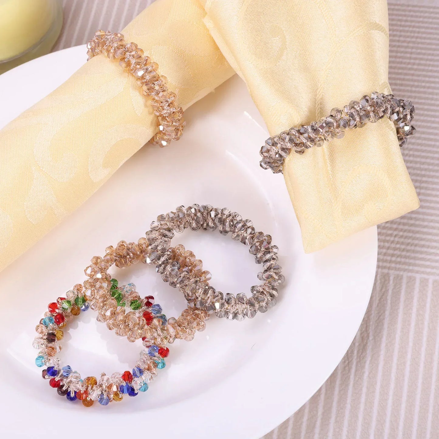 Hemasa 12pcs Creative Napkin Rings/ Crystal Beads Napkin Rings