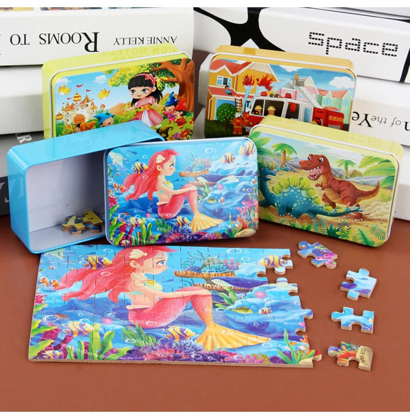 Hemasa Puzzles for kids wooden Puzzle Toy Cartoon Animals  Mermaid Princess Education Montessori Gift for Children