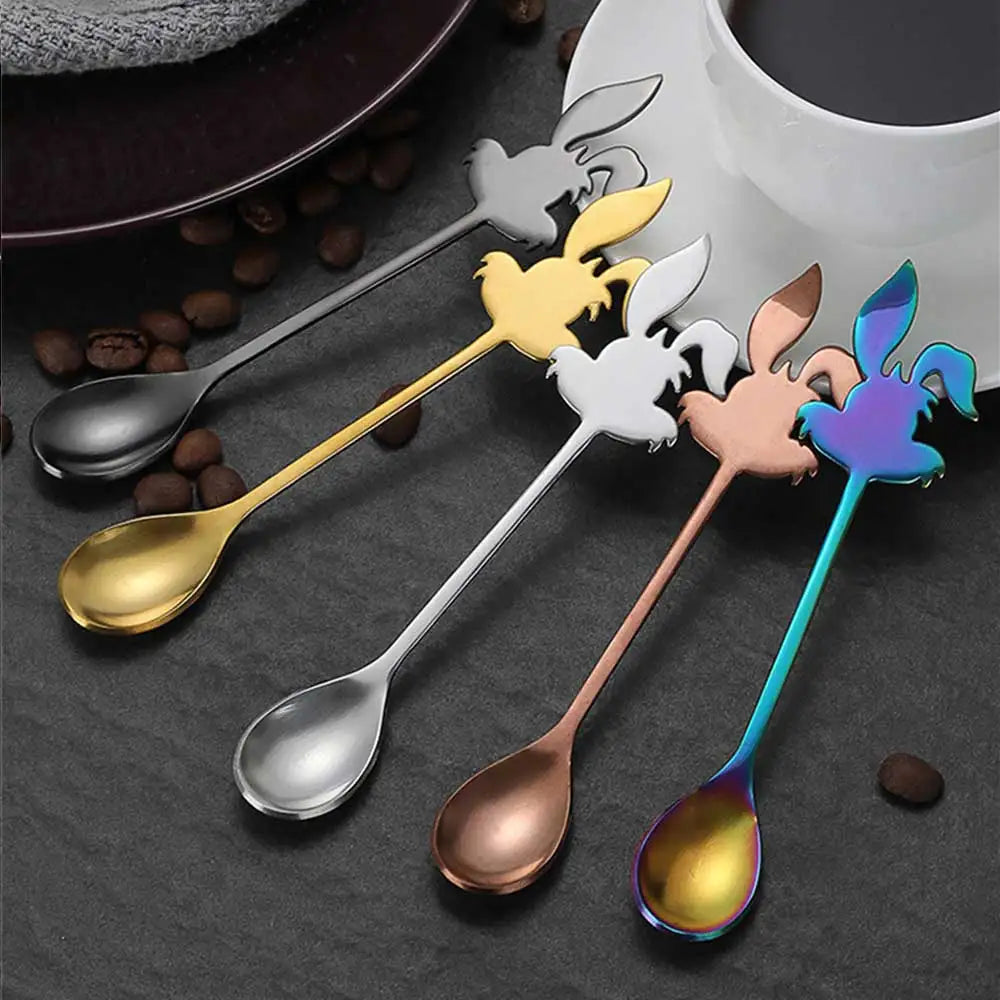 Mini Cute Coffee Spoon 304 Stainless Steel Cartoon Rabbit Spoon Teaspoon Dessert Snack Scoop Milk Children Spoons Tableware