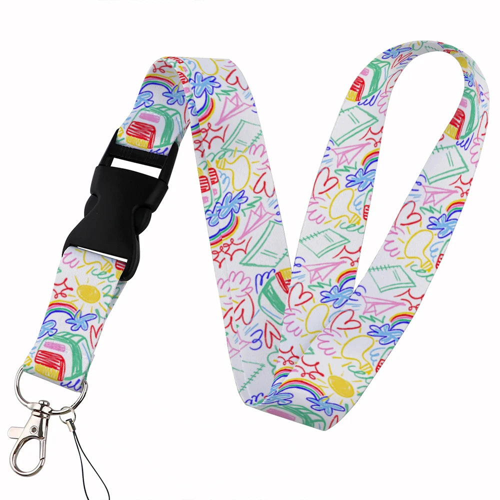 Tejesa Beautiful rainbow Lanyard Keys Chain Badge Holder ID Credit Card Pass Hang Rope Lariat Mobile Phone Charm Accessories Gifts