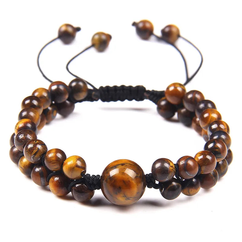 Tejesa Double Layer Handmade Braided Bracelet Buddha Natural Tiger Eye Stone Beads Bracelets For Women Men Wristbands Exquisite Jewelry