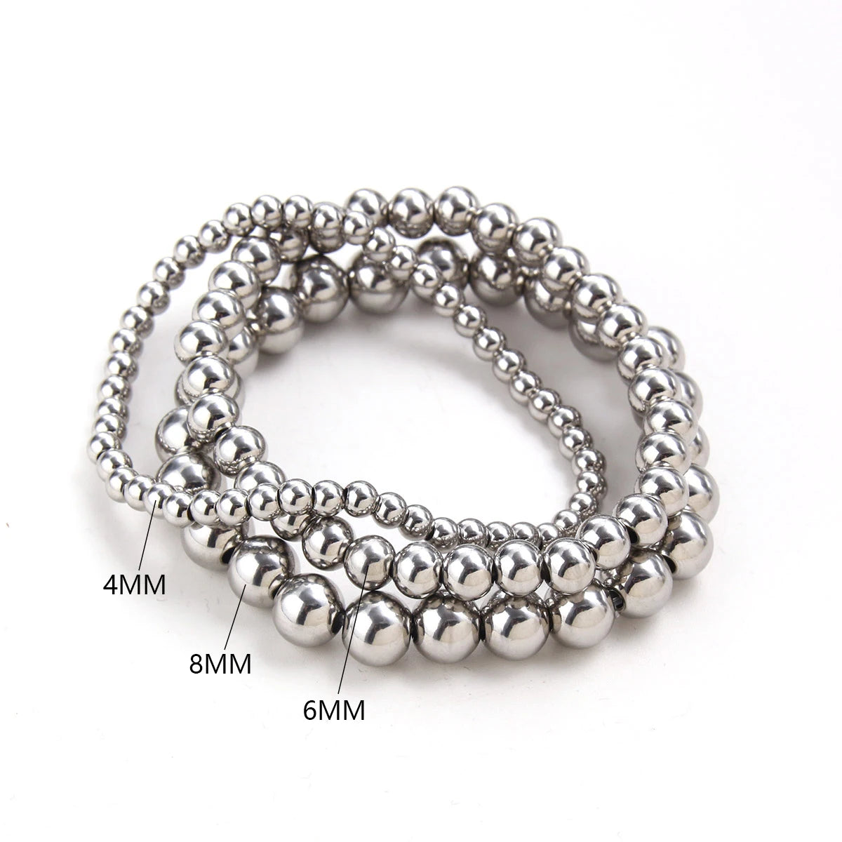 MHS.SUN Fashion Waterproof Smooth Stainless Steel Bracelets 2-10mm Elastic Beaded Gold Plated Stackable Bracelet Women Jewelry