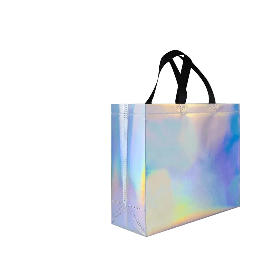 Tejesa Glossy Rainbow Gift Bag 6/12Pack, 12.6x4x10.6 Inch Reusable with Handles & Base for Birthday Wedding Christmas Party