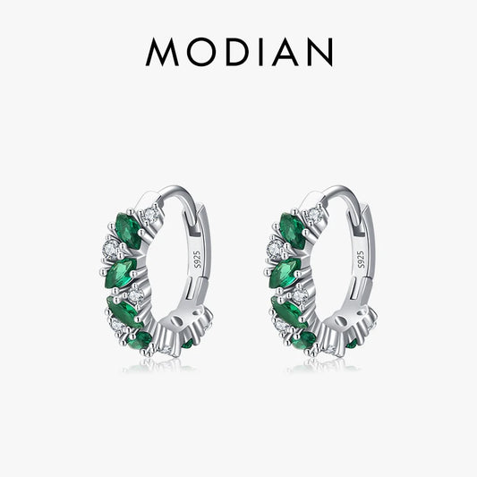 Modian 925 Sterling Silver Green And Clear Rhombus Zirconia Hoop Earrings For Women Party Simple Ear Buckles Fine Jewelry Gift
