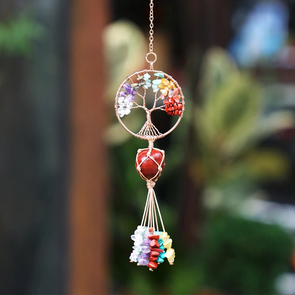 Hemasa  Chakra Crystals Tree of Life Suncatcher Healing Rainbow Crystal Sun Catchers Hanging Ornament for Windows Home Garden Decor