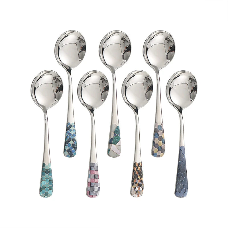 Hemasa Stainless Steel  Silver Coffee Ice Cream  Teaspoons  Dinner Tableware Round Head Dessert Spoons