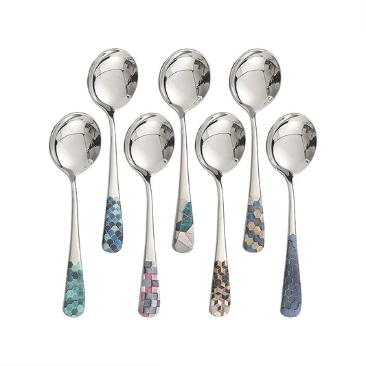 Hemasa Stainless Steel  Silver Coffee Ice Cream  Teaspoons  Dinner Tableware Round Head Dessert Spoons