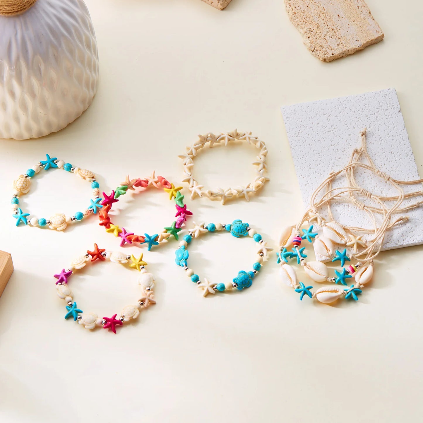 Hemasa Handmade Bohemian Shell Beads Bracelets For Women Men Sea Star Turtle Conch Woven Rope Bracelet Friendship Beach Jewelry
