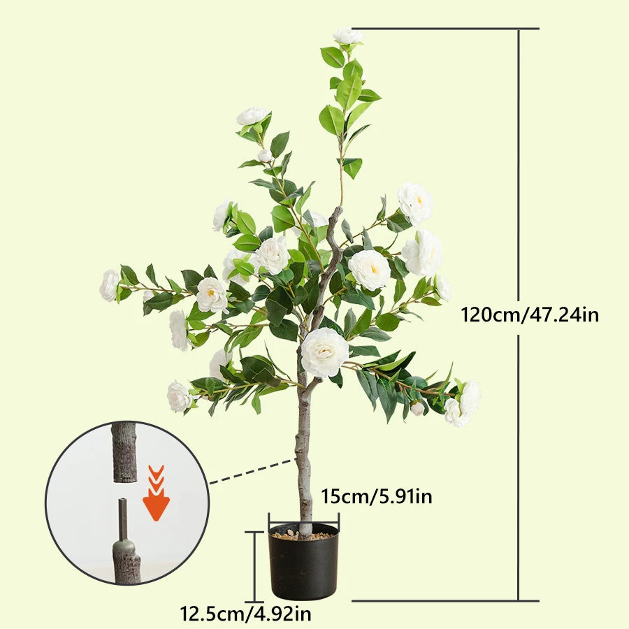 Tejesa Artificial Tree Artificial Camellia Tree 120cm/47.24in  Fake Bonsai Plant Removable Fake Flower Tree Party Christmas Home Decor