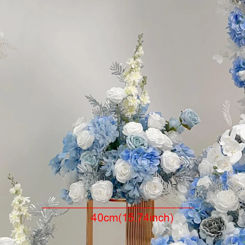 White Blue Rose Flower Row Decor Wedding Backdrop Arch Frame Banquet Aisle Floral Ball Birthday Party Event Props Window Display