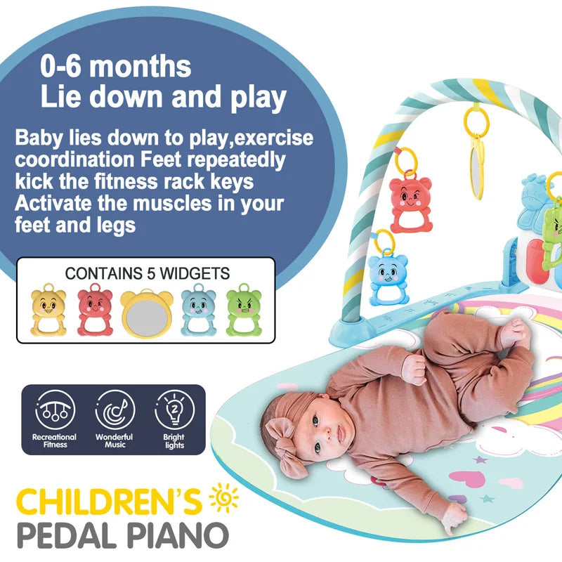 Tejesa Baby Fitness Stand Music Play Gym Activity Toys/ Newborn Piano Crawling Blanket Pedal Game Pad Early Education 0-36 Months Gifts