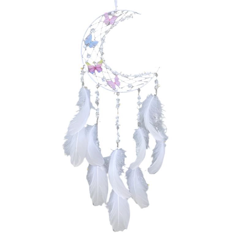 Hemasa  Pink Feather Butterfly Wind Chimes Dream Catcher Handmade Living Room Hanging Ornaments Wall Pendant Festival Party Gifts