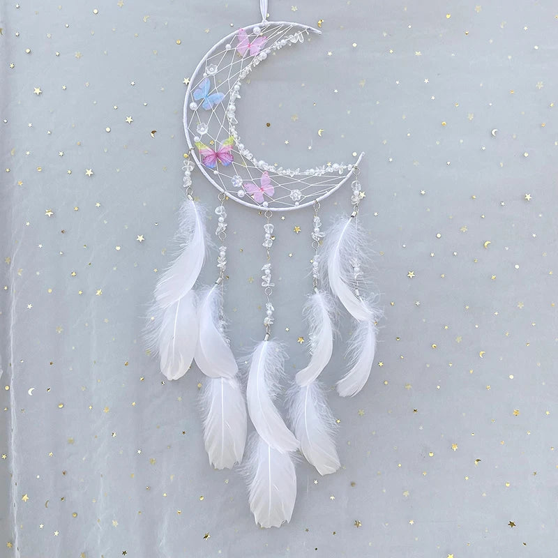 Hemasa  Pink Feather Butterfly Wind Chimes Dream Catcher Handmade Living Room Hanging Ornaments Wall Pendant Festival Party Gifts