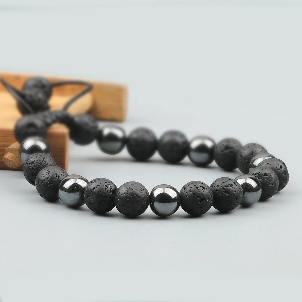 Beaded Men Bracelet Tiger Eye Stone No Magnetic Hematite Onyx Black Lava Beads Bracelets&Bangles Health Protection Soul Jewelry