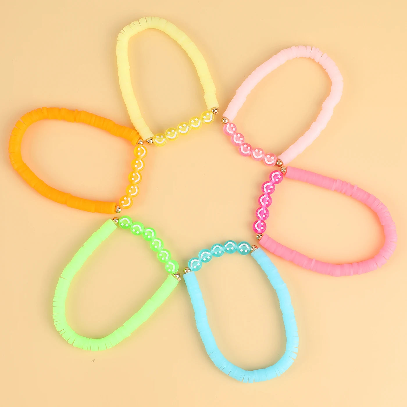 Makersland 6pcs/set Clay Beads Bracelets for Women, Fashion Jewelry for Ladies Girls, Trendy Cute Charm Rainbow Bracelets Women