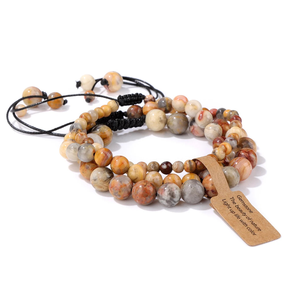 Tejesa  3pcs  Amazonite Bracelets for Women Men 4/6/8mm Beads Braided Bracelet Handmade Adjustable Wristbands Jewelry