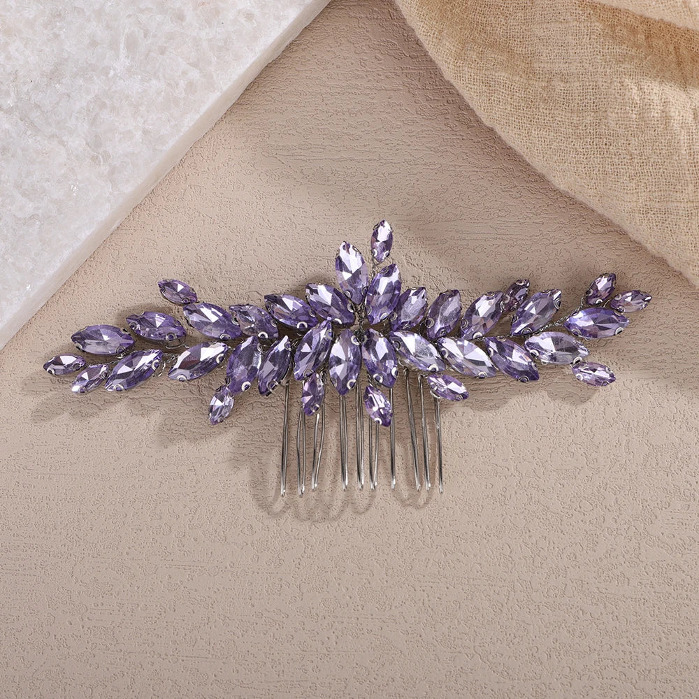 Hemasa  Rhinestone Bridal Hair Comb /Red Blue Headpiece for Women