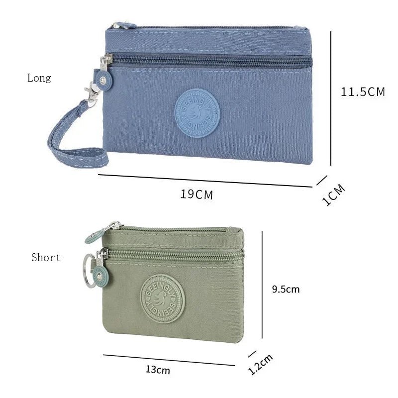 Hemasa Nylon Solid Color Long Short Bank ID Credit Card Wallet Coin Keys Bags Purse Earphone Storage Bag Purse Pouch Double Zipper