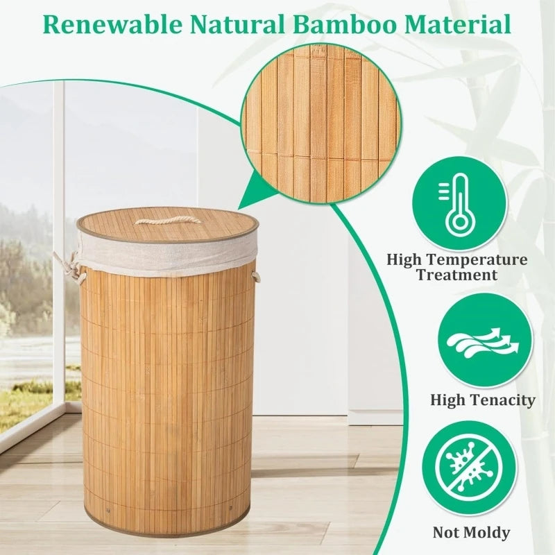 New Natural Bamboo Laundry Basket Portable Bamboo Laundry Hampers With Lid Laundry Hamper Storage Sundries Dirty Clothes Bin