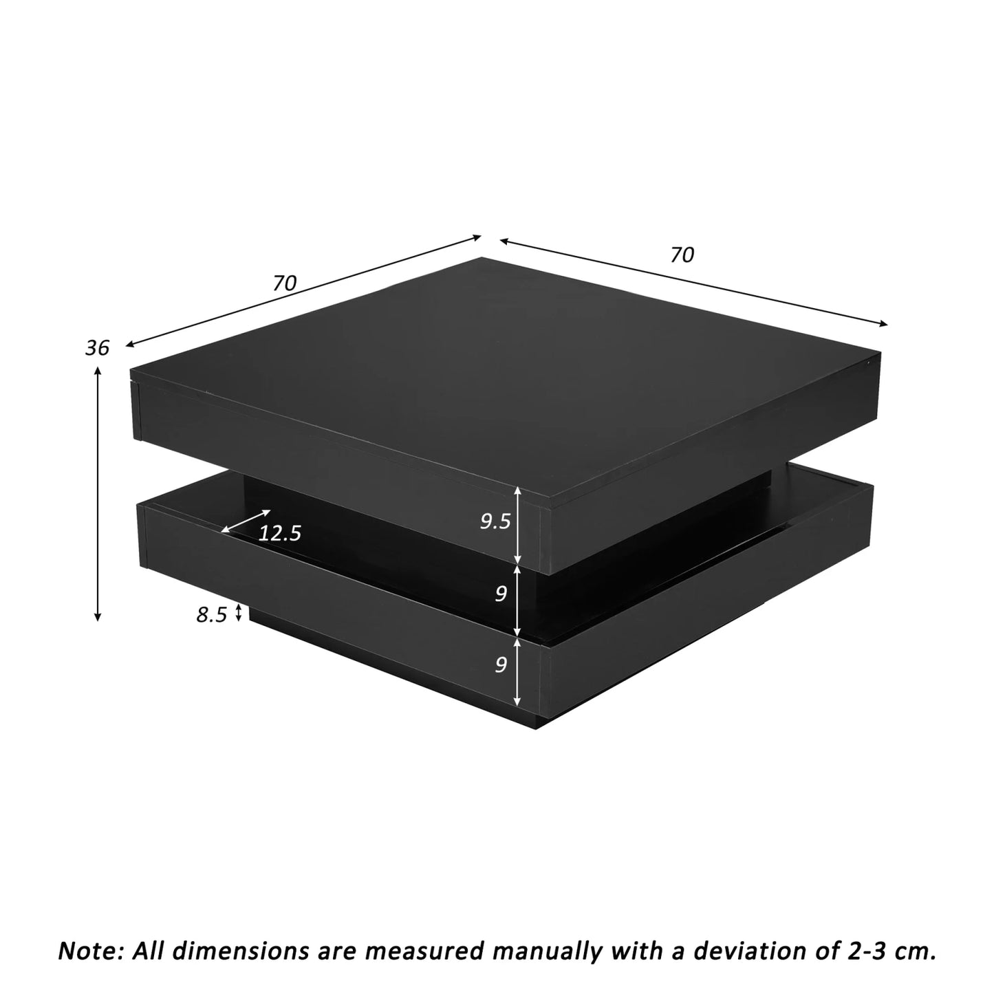 Square High Gloss Coffee Table with 360° Rotating Top,Tea Table with 16-Color LED Light,Centre Table Home Furniture 70x70x36 cm