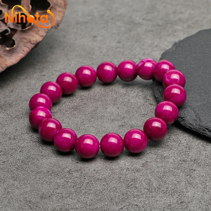 Natural Purplish Red Chalcedony Bracelets Round Stone Beads Jewelry Gift For Men Magnetic Health Protection Women 4/6/8/10/12mm