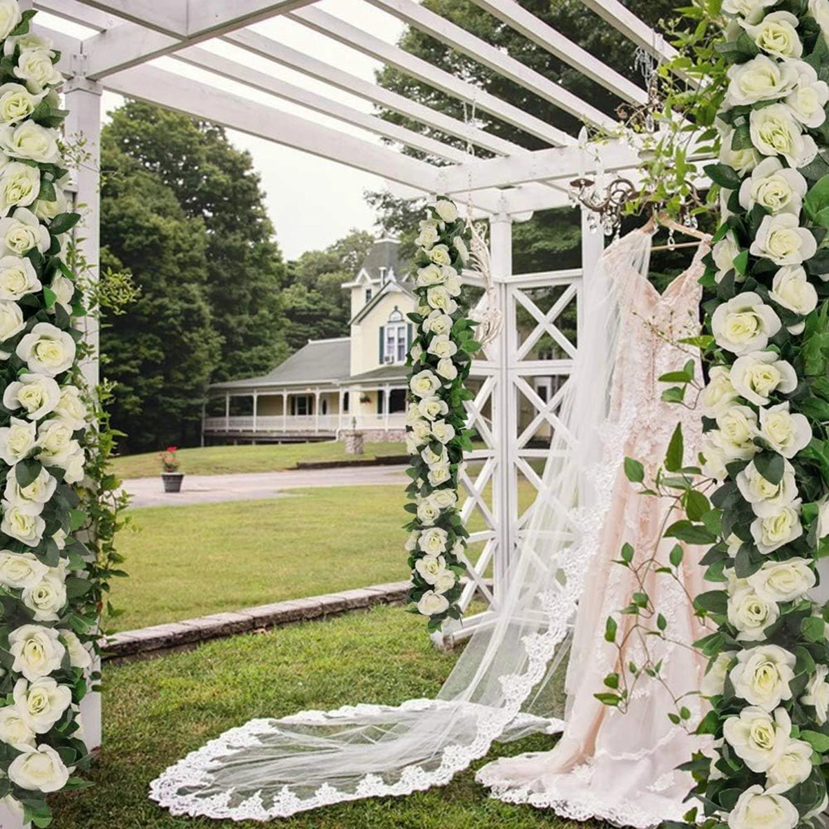 1Pc Silk Rose Artificial Vine Hanging Flower Rattan Plant Leaf Garland Outdoor Wedding Party Office Bridal Home Table Decoration