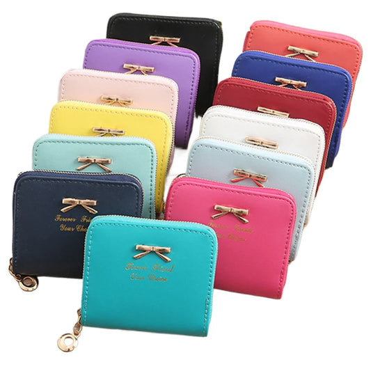 New Korean Fashion Small Wallet Women's Bow Cute Purse Zipper Mini Wallet Coin Purse Change Bag Coin Pouch Credit Card Holder
