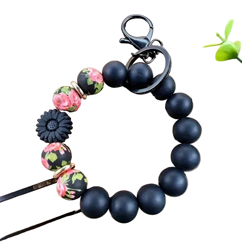 Hemasa Handmade Daisy Silicone Beads Bracelet Keychain /Anti-Lost Wallet Pendant Ring Holder