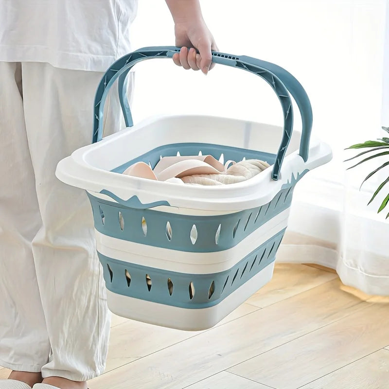 Hemasa  Portable Plastic Folding Laundry Basket Dirty Clothes Washing Bucket Container With Handle For Bathroom Storage Sorting