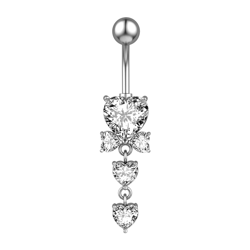 1pc Dragon Butterfly Flower Heart Belly Button Rings Blue Pink Crystals Zircon Dangled Navel Belly Piercing Nombril for Women
